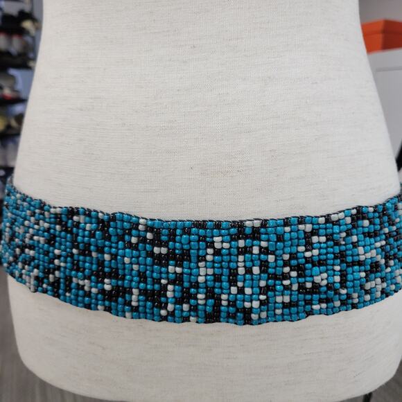 Vintage Womens Beaded Fashion Belt Turquoise Black Wood Buckle Elastic‎ Boho main image 4